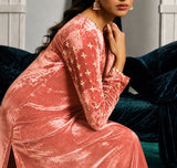 Salmon Velvet Kaftan Alizay Saad