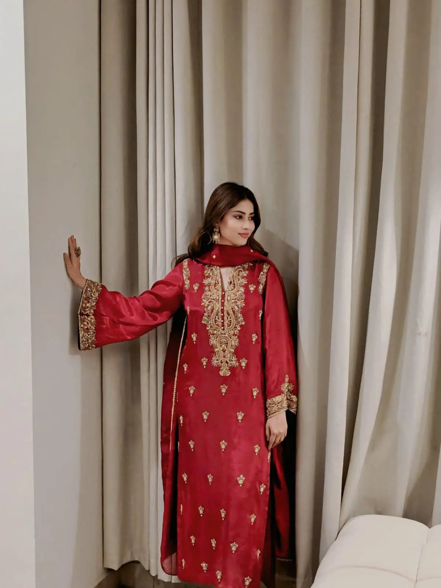 Rubaab Red Festive By AS Studio Alizay Saad