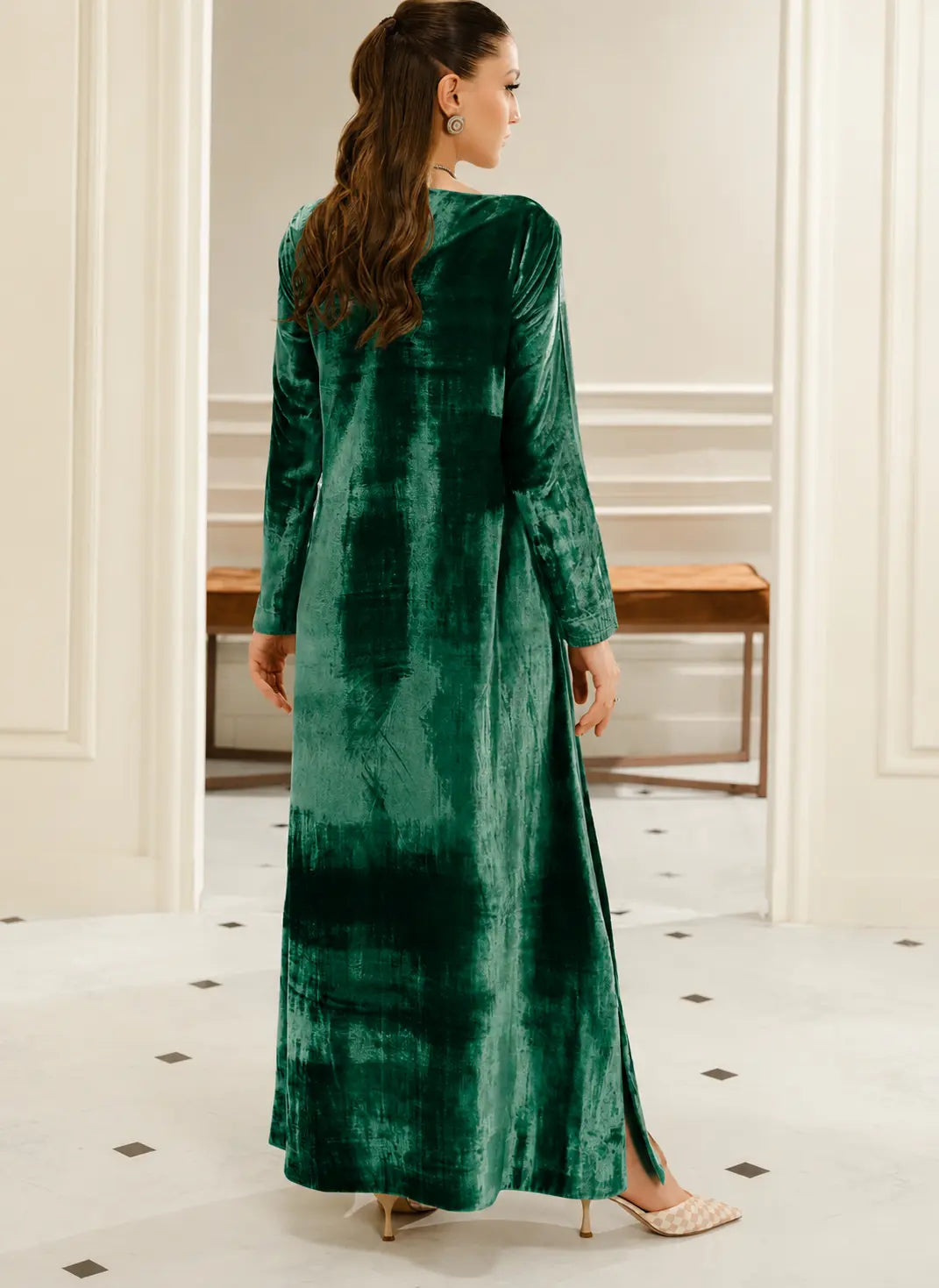 Emerald Green Velvet Kaftan Alizay Saad